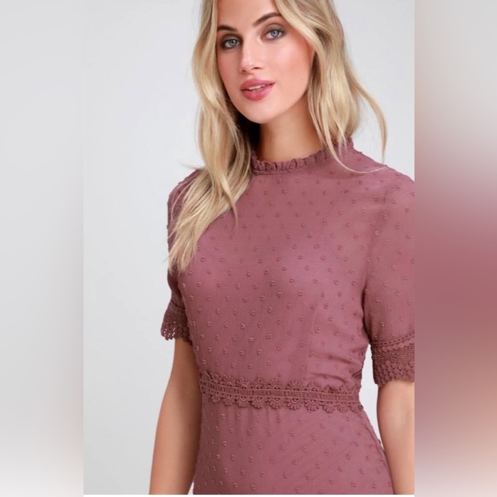Dreaming of You Mauve Purple Swiss Dot Dress
